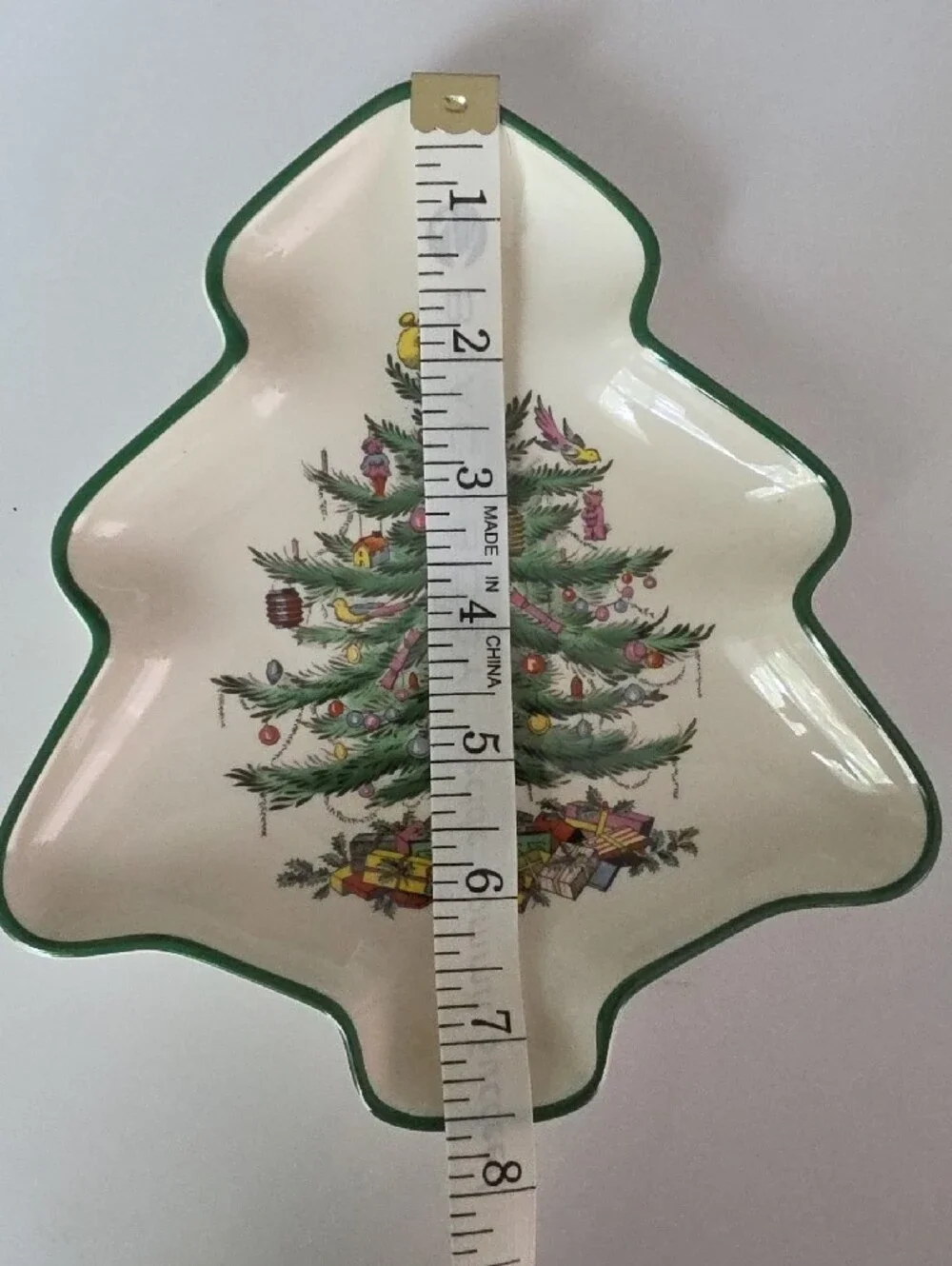 SPODE- Holiday Tree Ceramic Dish in Green Trim
